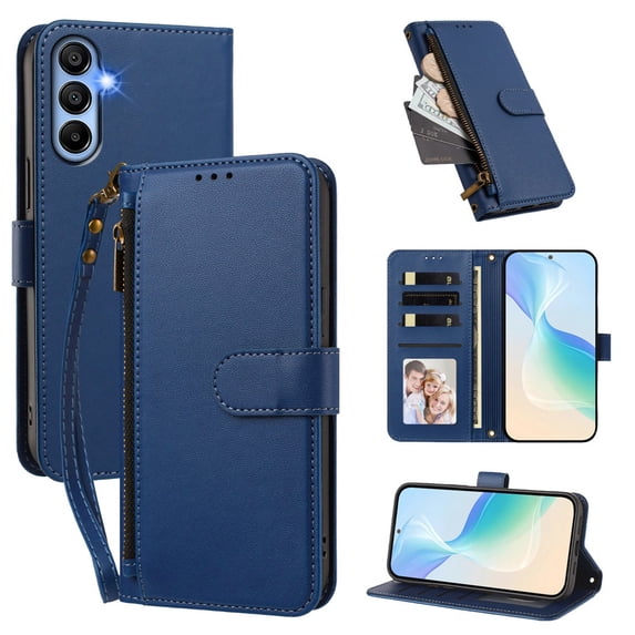 For Samsung Galaxy A55 5G 6.6-inch Wallet Case Multi-Card Slots Zipper Wallet Leather Phone Case,Dark blue,For Galaxy A55 5G