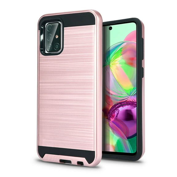 For Samsung Galaxy A71 5G / SM-A716 Dual layer Metal Brushed Shockproof Armor Hybrid Case Cover Rose Gold