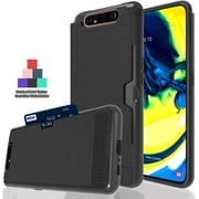 For Samsung Galaxy A80 / A90 Dual layer Metal Brushed W. Card Holder Shockproof Armor Hybrid Case Cover Black