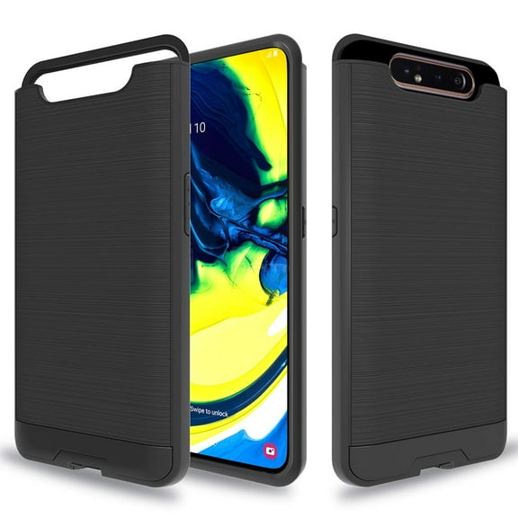 For Samsung Galaxy A80 / SM-A805 Dual layer Metal Brushed Shockproof Armor Hybrid Case Cover - Black