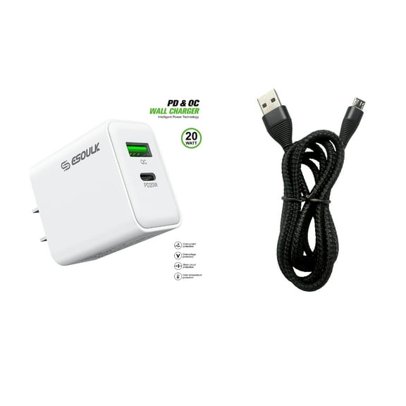 For Samsung Galaxy J2 Core 20W Fast Home Wall Travel Charger + 3FT TYPE A to Micro USB Cable