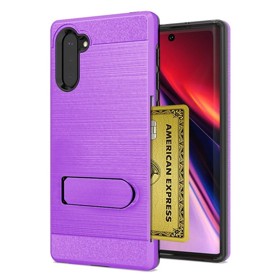 For Samsung Galaxy Note 10 Brushed Shockproof With Kickstand Card Slot Holder Case Cover Purple