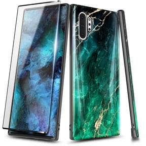 For Samsung Galaxy Note 10 Case, with HD Film Screen Protector (Full Coverage), Ultra Slim Thin Glossy Stylish, Gold Glitter Marble Design Phone Cover - Emerald