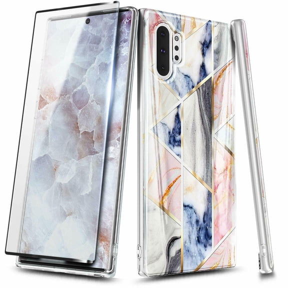 For Samsung Galaxy Note 10 Case, with HD Film Screen Protector (Full Coverage), Ultra Slim Thin Glossy Stylish, Gold Glitter Marble Design Phone Cover - Marble