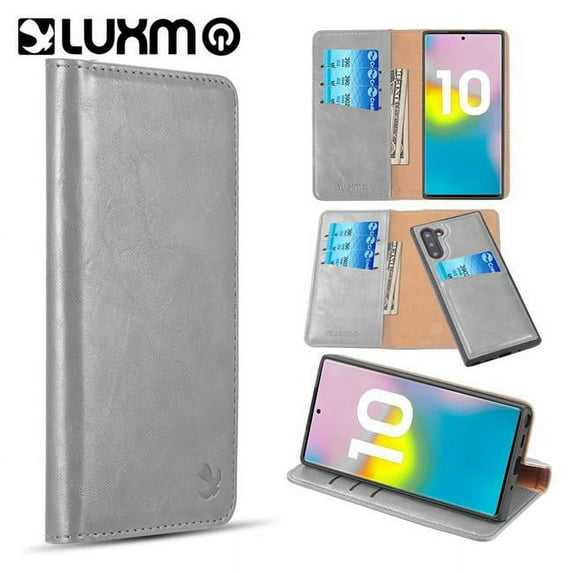For Samsung Galaxy Note 10 Luxury Gentleman 2nd Generation Detachable Magnetic Flip Leather Wallet Case W Trio Card Slots - Grey