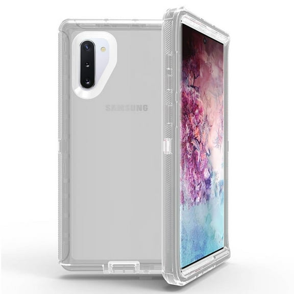 For Samsung Galaxy Note 10 Transparent Defender Armor With Belt Clip Hybrid Case Cover - Blue