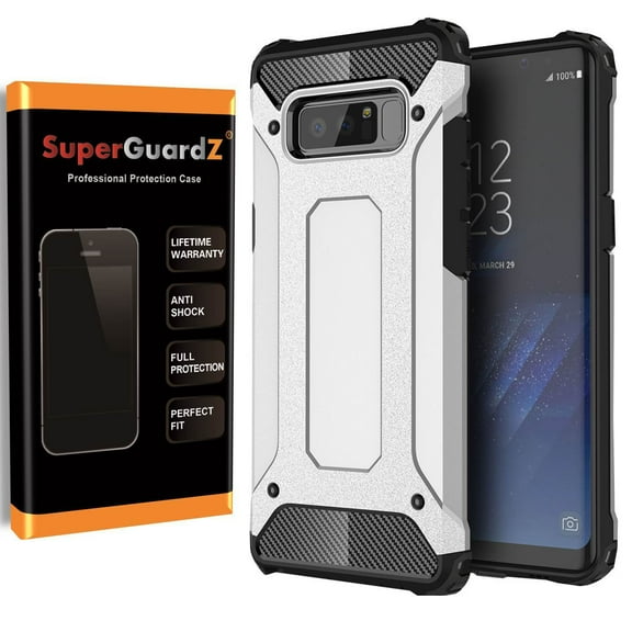 For Samsung Galaxy Note 8 Case, SuperGuardZ Slim Heavy-Duty Shockproof Protection Cover Armor [Silver] + LED Stylus Pen