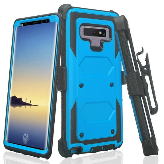 For Samsung Galaxy Note 9 Case, Shock Proof Holster with Phone Case Swivel Belt Clip Combo [Kickstand] - Blue