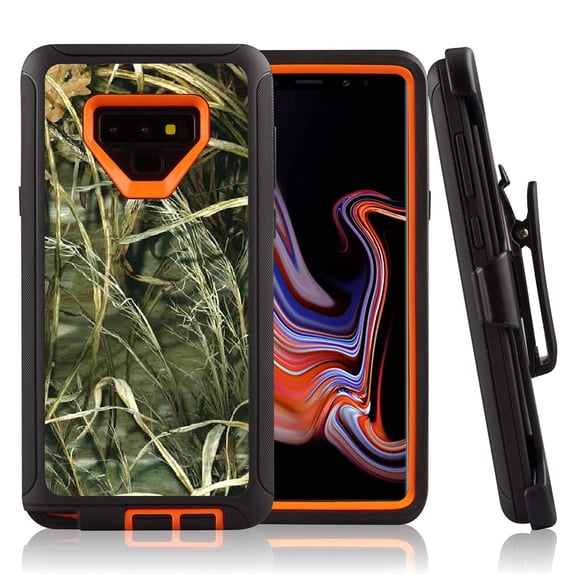 For Samsung Galaxy Note 9 Heavy Duty Defender Armor Hybrid Case Cover With Clip Camouflage/Orange