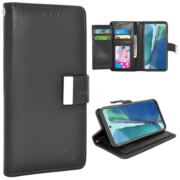 For Samsung Galaxy Note20 5G Double Flap Folio Leather Wallet Pouch Case Cover Black