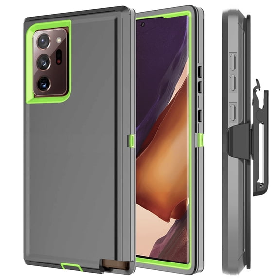 For Samsung Galaxy Note20 5G Heavy Duty Shockproof Armor Protective Hybrid Case Cover With Clip Gray/Green