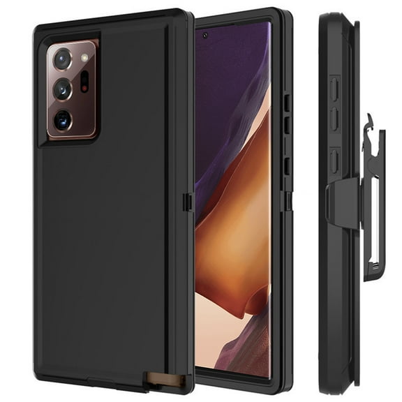 For Samsung Galaxy Note20 Ultra 5G Heavy Duty Shockproof Armor Protective Hybrid Case Cover With Clip Black/Black