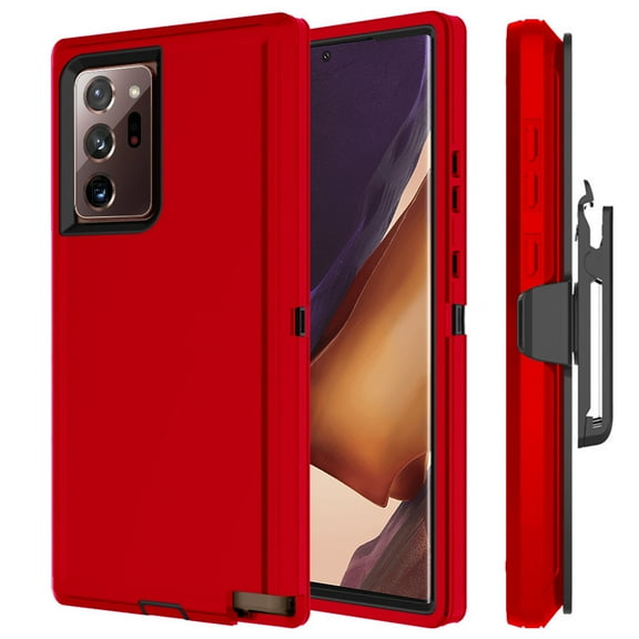 For Samsung Galaxy Note20 Ultra 5G Heavy Duty Shockproof Armor Protective Hybrid Case Cover With Clip Red/Black