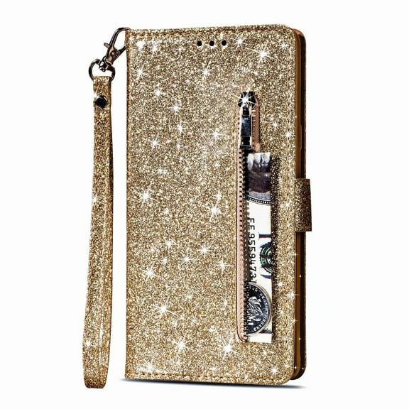 For Samsung Galaxy Note8 Wallet Leather Case Diamond Glitter Bling Zipper Stand Shockproof Cover