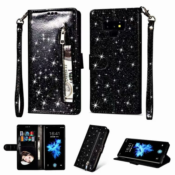 For Samsung Galaxy Note9 Wallet Leather Case Diamond Glitter Bling Zipper Stand Shockproof Cover