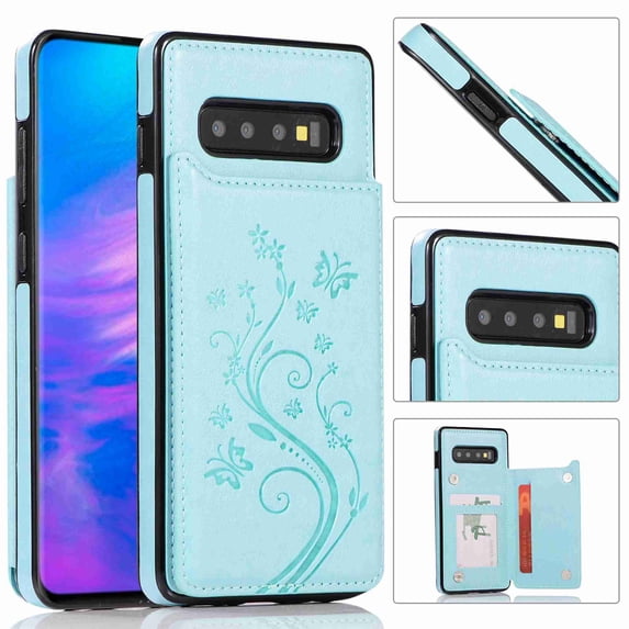 For Samsung Galaxy S10,Dteck Retro Flower Patterned PU Leather Back Card Wallet Flip Stand Cover,mint