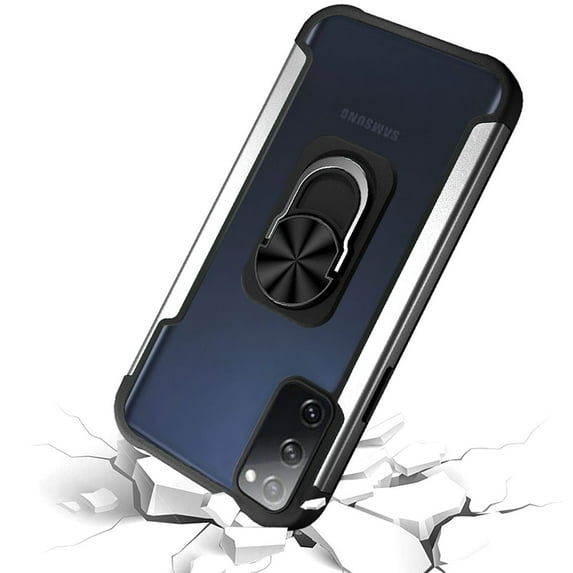 For Samsung Galaxy S20 FE 5G Aluminium Alloy Magnetic Ring Stand Hybrid Case Cover - Silver