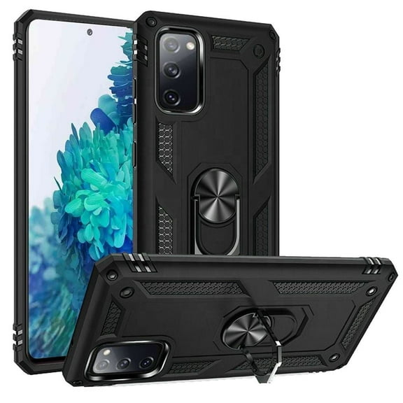 For Samsung Galaxy S20 FE 5G Phone Case Hybrid Armor Dual Layer 2 in 1 Rotating Metal Ring Holder Kickstand & Support Car Mount Cover for Galaxy S20 Fan Edition - Black