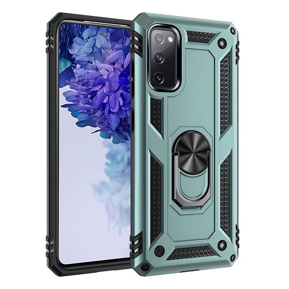 For Samsung Galaxy S20 FE Case, Hybrid Rugged Shockproof Ring Holder Kickstand Magnetic Car Mount Protective Cover, Darkgreen