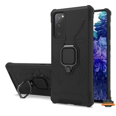 For Samsung Galaxy S20 FE /Fan Edition Shock-Proof Case with Kickstand Ring Holder Texture Rugged Hybrid Dual Layer Phone Case Cover by Xpression - Black