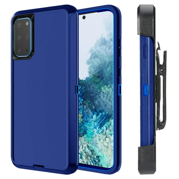 For Samsung Galaxy S20 Heavy Duty Military Grade Full Body Shockproof Dust-Proof Drop Proof Rugged Protective Cover w/Belt Clip Blue/Blue