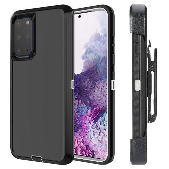For Samsung Galaxy S20 Plus Heavy Duty Shockproof Armor Protective Hybrid Case Cover With Clip Black/Black