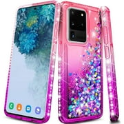 For Samsung Galaxy S20 Plus Sparkling Glitter Liquid Floating Hearts Stars With Diamonds Case Cover Pink/Purple