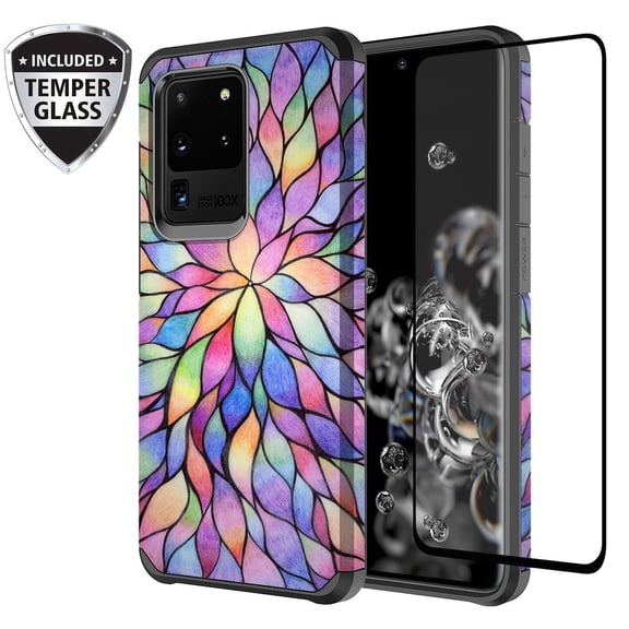 For Samsung Galaxy S20 Ultra Case Cute Silicone Shock Proof Hard Shinny Phone Case Cover w/[TPU Screen Protector] for Girls Women - Rainbow
