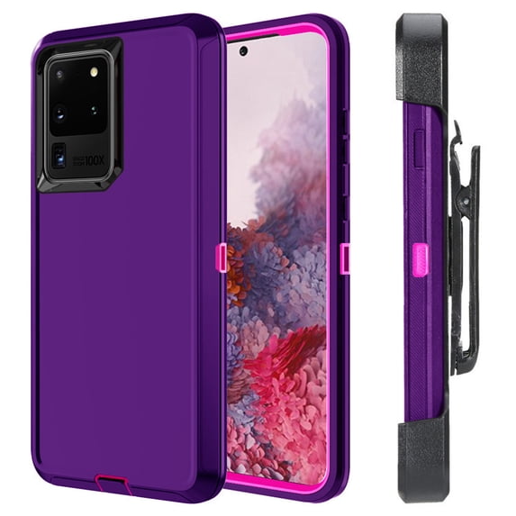 For Samsung Galaxy S20 Ultra Heavy Duty Shockproof Armor Protective Hybrid Case Cover With Clip Black/Black