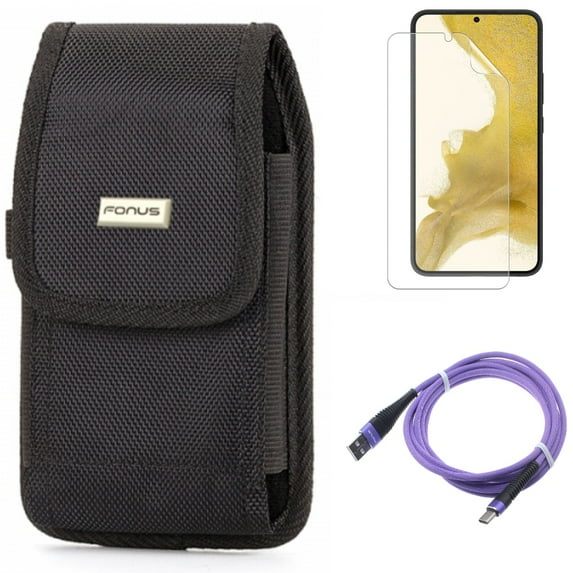 For Samsung Galaxy S21 (6.2") - Anti-Glare TPU Film Matte Screen Protector + Type-C Purple 10ft USB Cable + Holster Swivel Case Belt Clip