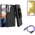 thumbnail image 1 of For Samsung Galaxy S21 (6.2") - Type-C Purple 10ft USB Cable + Swivel Holster Case Belt Clip + Anti-Glare TPU Film Matte Screen Protector, 1 of 19
