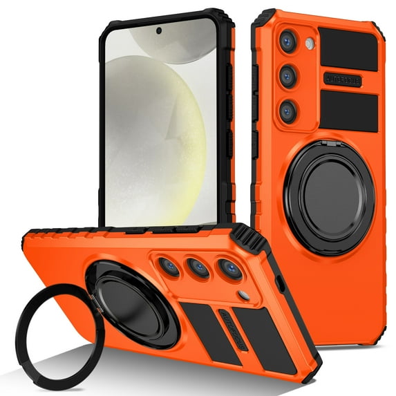 For Samsung Galaxy S21+ Case with Ring Stand,360°Rotatable Ring Holder Magnetic Kickstand,2-Layer Full Body Heavy Duty Shockproof Rugged,Non-Slip Protective Phone Case for Samsung Galaxy S21+,Orange