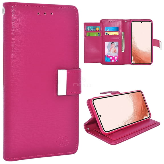 For Samsung Galaxy S21 FE 5G / SM-G990 Double Flap Folio Leather Wallet Pouch Shockproof Protective Case Cover Pink