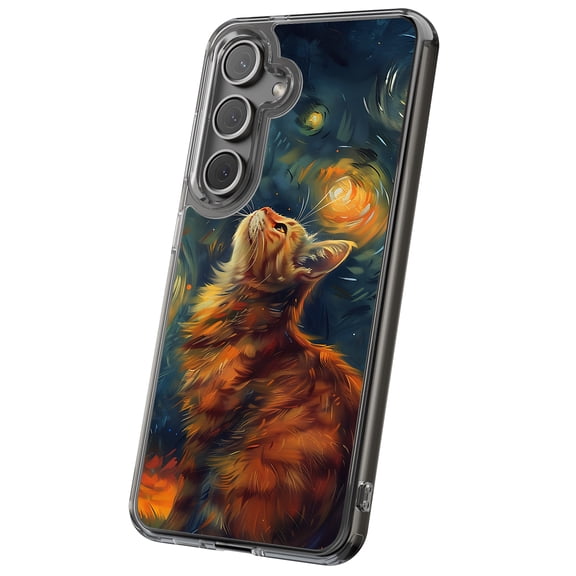 For Samsung Galaxy S21, Hybrid Clear, Cat Night 1 Print, USA