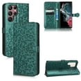 thumbnail image 1 of For Samsung Galaxy S21 Phone Case Full Coverage Dustproof Anti-Scratch Anti-Fingerprint Kickstand Card Slots Wave-dot Pattern Design Convenient Wrist Strap PU Leather Luxury Wallet Cover,Green, 1 of 7