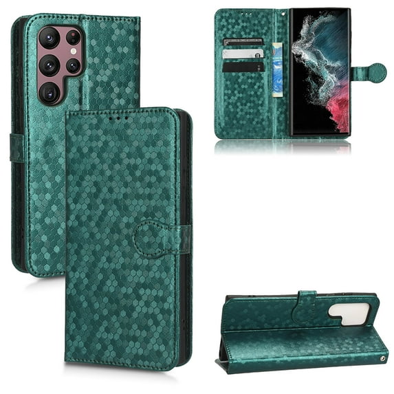 For Samsung Galaxy S21 Phone Case Full Coverage Dustproof Anti-Scratch Anti-Fingerprint Kickstand Card Slots Wave-dot Pattern Design Convenient Wrist Strap PU Leather Luxury Wallet Cover,Green