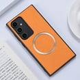 thumbnail image 1 of For Samsung Galaxy S21 Plus Matte Case [Compatible with Magsafe] Soft TPU Bumper + PU Leather Cloth Textured Back Ultra-Thin Business Shockproof Soft Drop Protective Case,Orange, 1 of 8