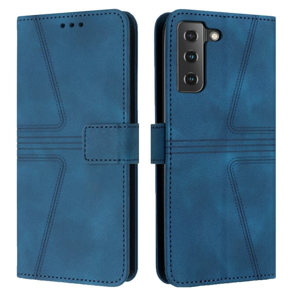 For Samsung Galaxy S21 Plus Wallet Case,Leather Flip Case RFID Blocking Credit Card Holder Folio Magnetic Stand TPU Interior Shockproof Cover Color Matching With Wrist Strap,Blue