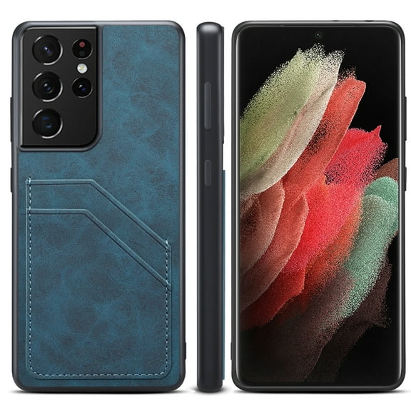 For Samsung Galaxy S21 Ultra 5G Card Slots Full Coverage PU+TPU Phone Case