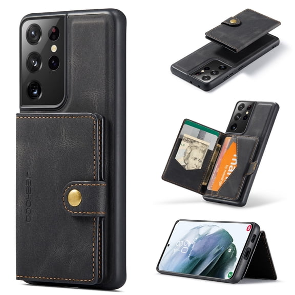 For Samsung Galaxy S21 Ultra 5G JEEHOOD Retro Magnetic Detachable Protective Case with Wallet & &