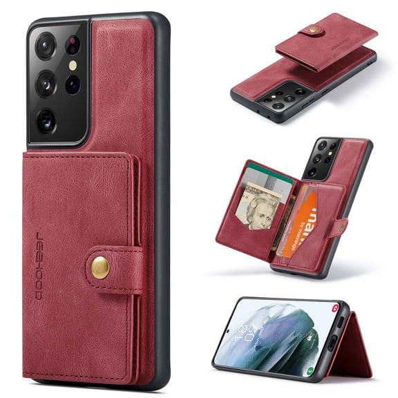 For Samsung Galaxy S21 Ultra 5G JEEHOOD Retro Magnetic Detachable Protective Case with Wallet & &