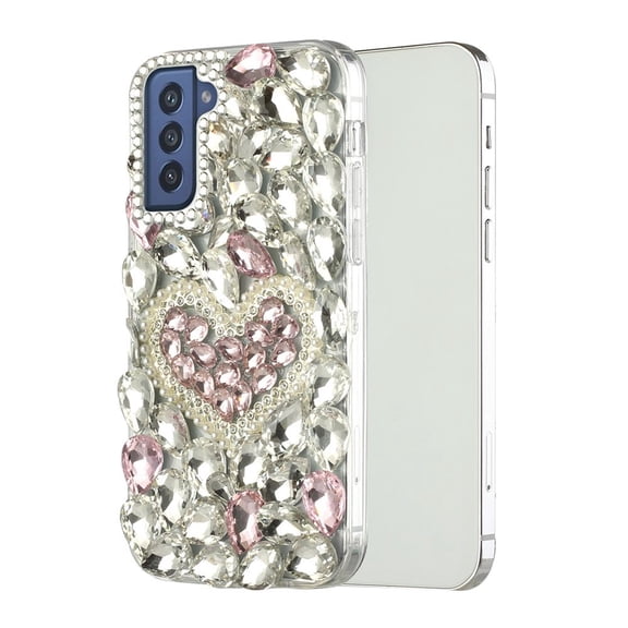 For Samsung Galaxy S21 Ultra Bling Clear Crystal 3D Full Diamonds Luxury Sparkle Rhinestone Hybrid Protective Cover ,Xpm Phone Case [ Pink Pearl Heart ]