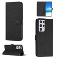thumbnail image 1 of For Samsung Galaxy S21 Ultra Wallet Cover, PU Leather Kickstand Credit Card Pocket Slots Wrist Strap Magnetic Folio Heart Patterned Embossed Flip Cover for Samsung Galaxy S21 Ultra, Black, 1 of 11