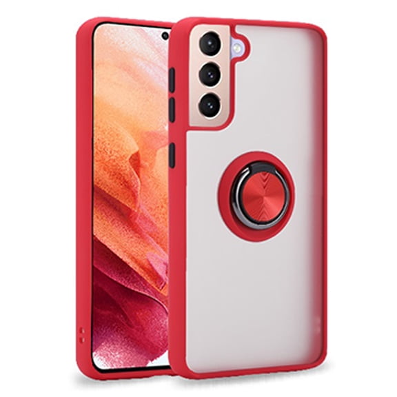 For Samsung Galaxy S22 5G / SM-S901 Impact Metal Ring Holder Stand Magnetic Car Mount Protective Hybrid Case Cover Red