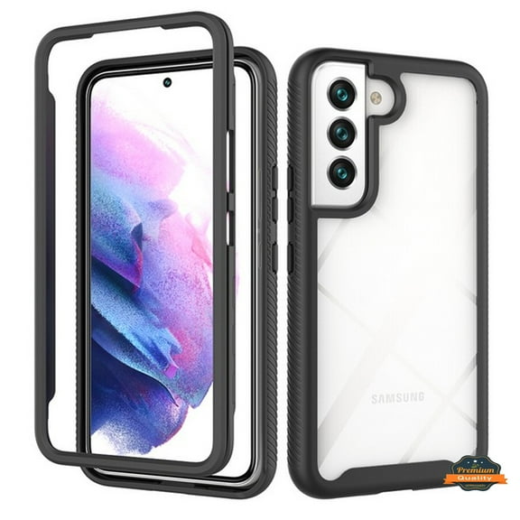 For Samsung Galaxy S22 Full Body Armor Slim Hybrid Double Layer Hard PC + TPU Transparent Back Rugged Shockproof Phone Case Cover by Xpression [Clear / Black]