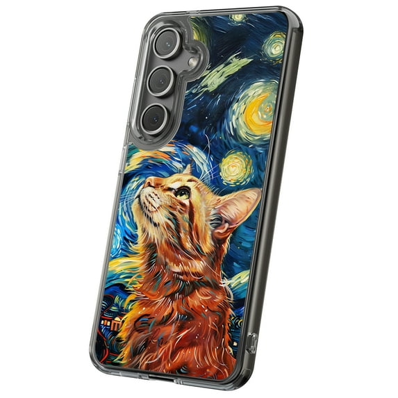 For Samsung Galaxy S22, Hybrid Clear, Cat Night 3 Print, USA