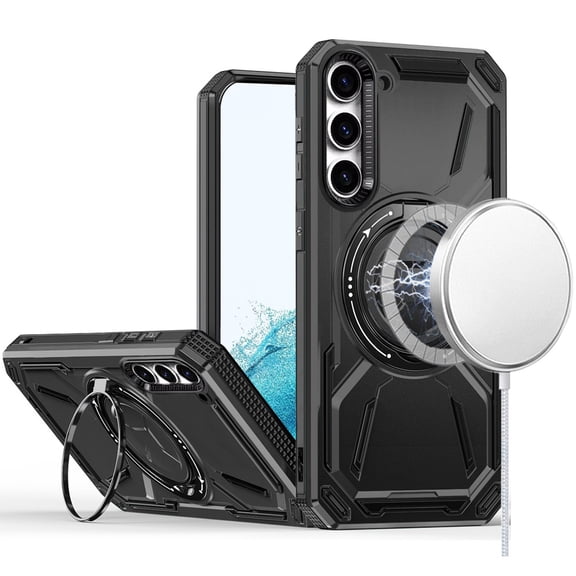 For Samsung Galaxy S22 Loop Hybrid with [Magnetic Ring Circle] 360 degrees Rotational Kickstand Case Cover - Black