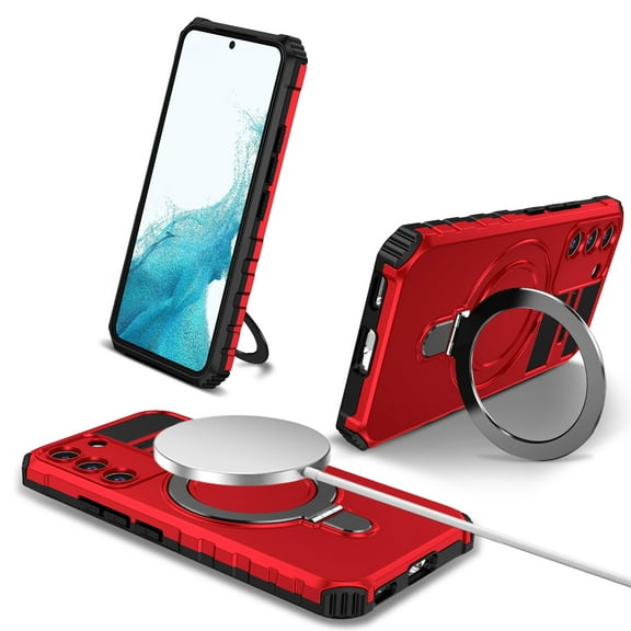 For Samsung Galaxy S22 Plus Case [Compatible with MagSafe] [Military-Grade Protection], Shockproof Protective Slim Invisible Kickstand Car Mount Magnetic Armor Cover, Red