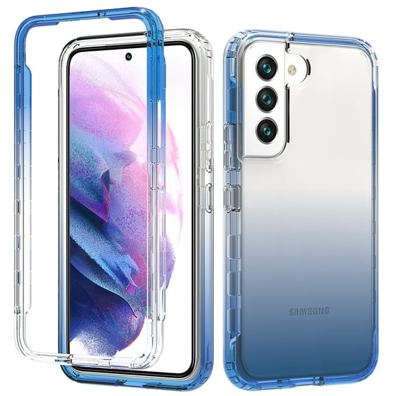 For Samsung Galaxy S22 Plus/+ Case, Full Body Clear Bumper Protection Case [with Screen Protector] Hybrid Back Silicone Rubber TPU Bumper Gradient Phone Case For Samsung Galaxy S22 Plus - Blue