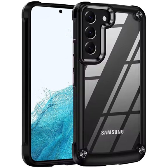 For Samsung Galaxy S22 Ultimate CaseX Transparent Hybrid Case with Metal Buttons And Camera Edges - Black